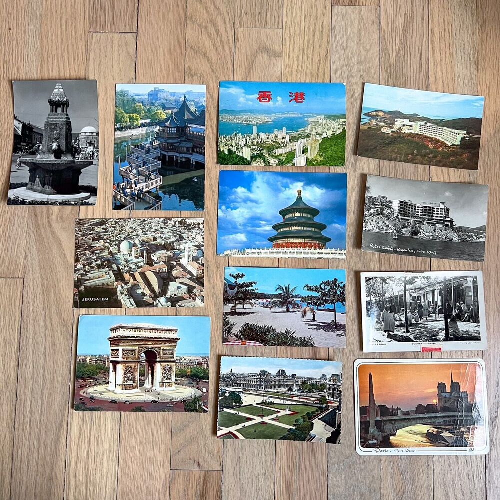 Lot 12 Vintage Travel Postcards China Jerusalem Paris Acapulco Posted Used